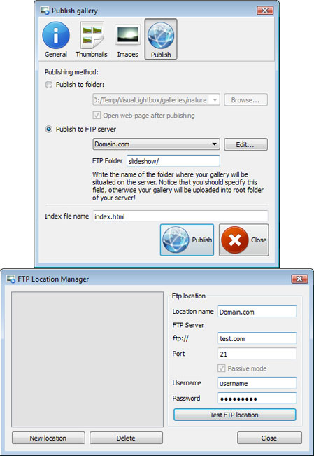 Publish to FTP : Windows Slideshow Software
