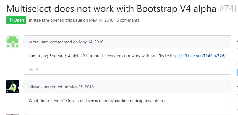 Multiselect does  not actually work with Bootstrap V4 alpha
